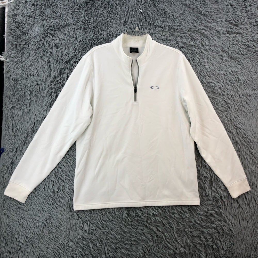 Oakley Sweatshirt Mens Large Quarter Zip Pullover Logo White Gray
